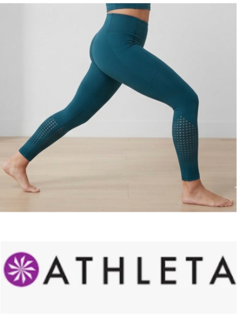 Athleta Interval Stash Lasercut 7/8 Tight Leggings Teal (XS)